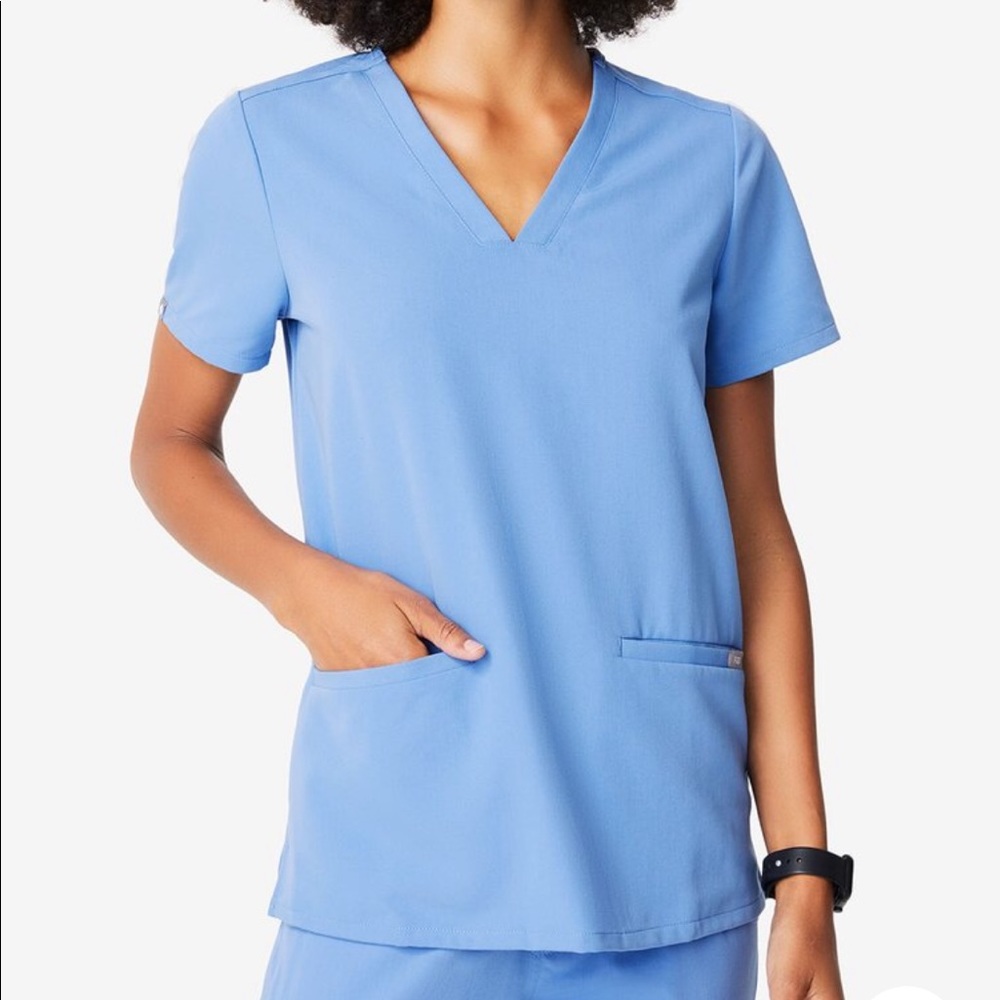 Wear Figs scrub top ceil blue